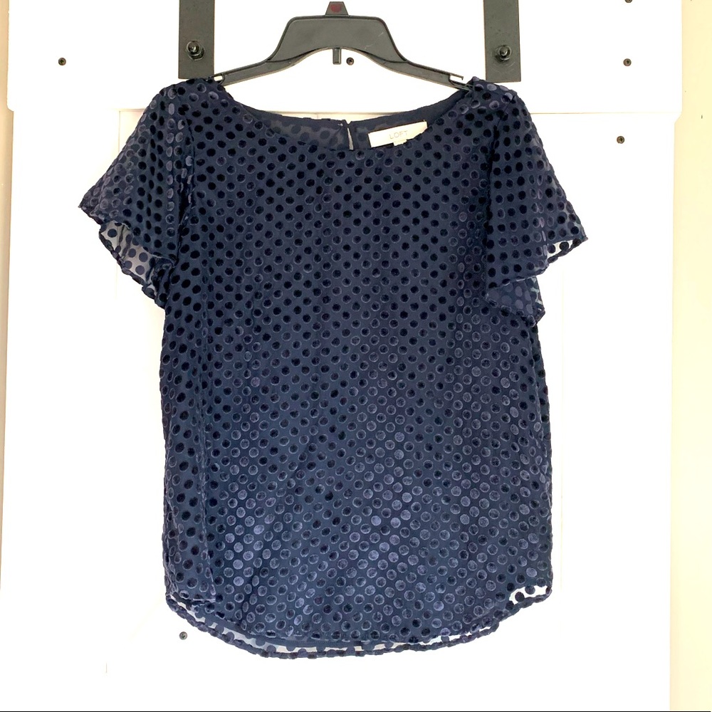 Women’s Loft Black Short Sleeve Circles Ruffled Sleeve Blouse Small
